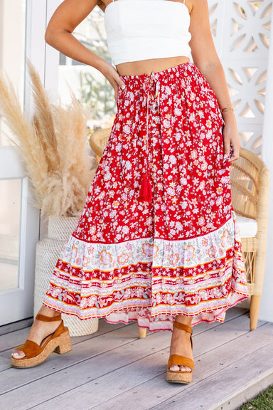 The Monet Skirt - Blooming Red - Sparrow & Finch Boutique