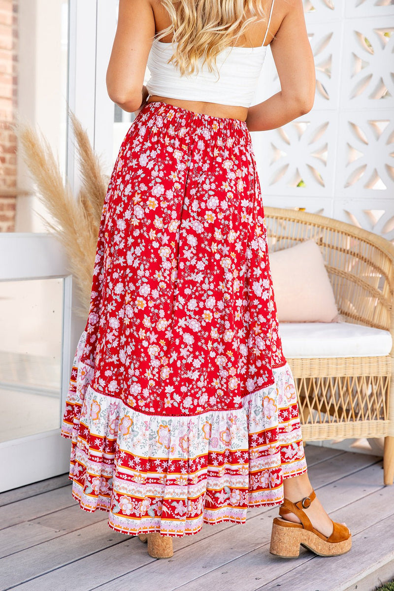 The Monet Skirt - Blooming Red