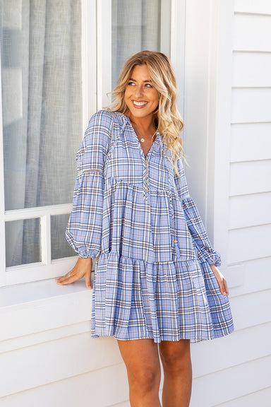 The Natalie Dress - Blue Plaid - Sparrow & Finch Boutique