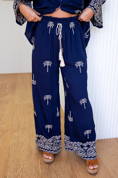 The Petia Pants - Blue Palm Majesta - Sparrow & Finch Boutique