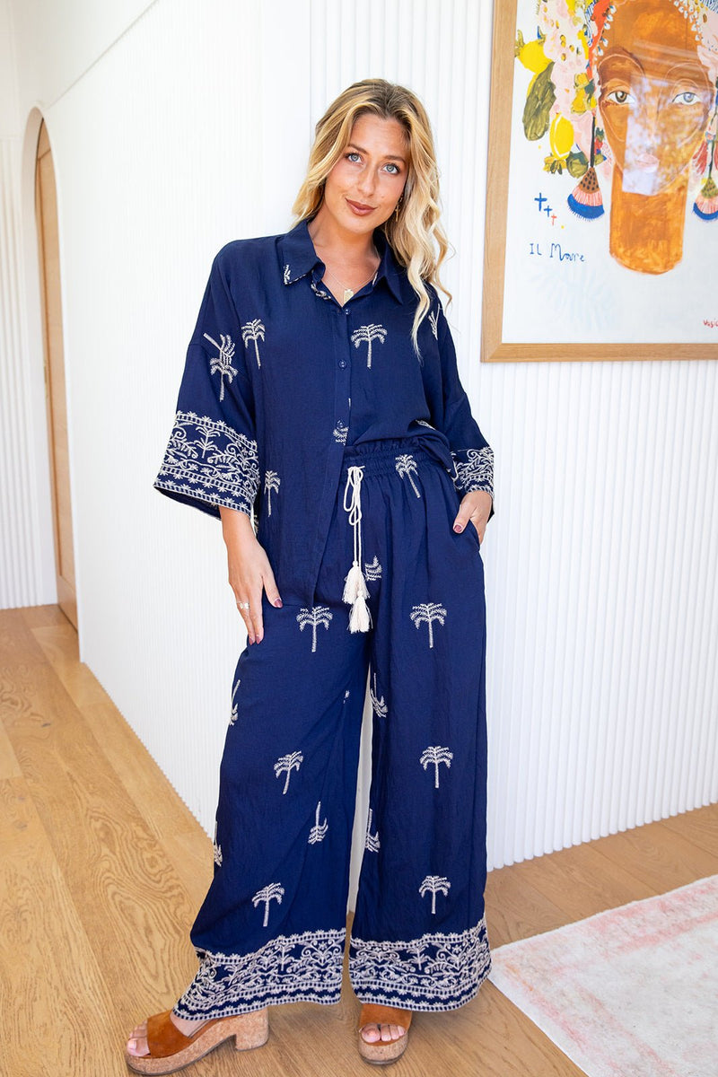 The Petia Pants - Blue Palm Majesta
