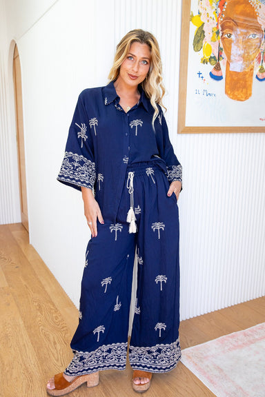 The Petia Pants - Blue Palm Majesta - Sparrow & Finch Boutique
