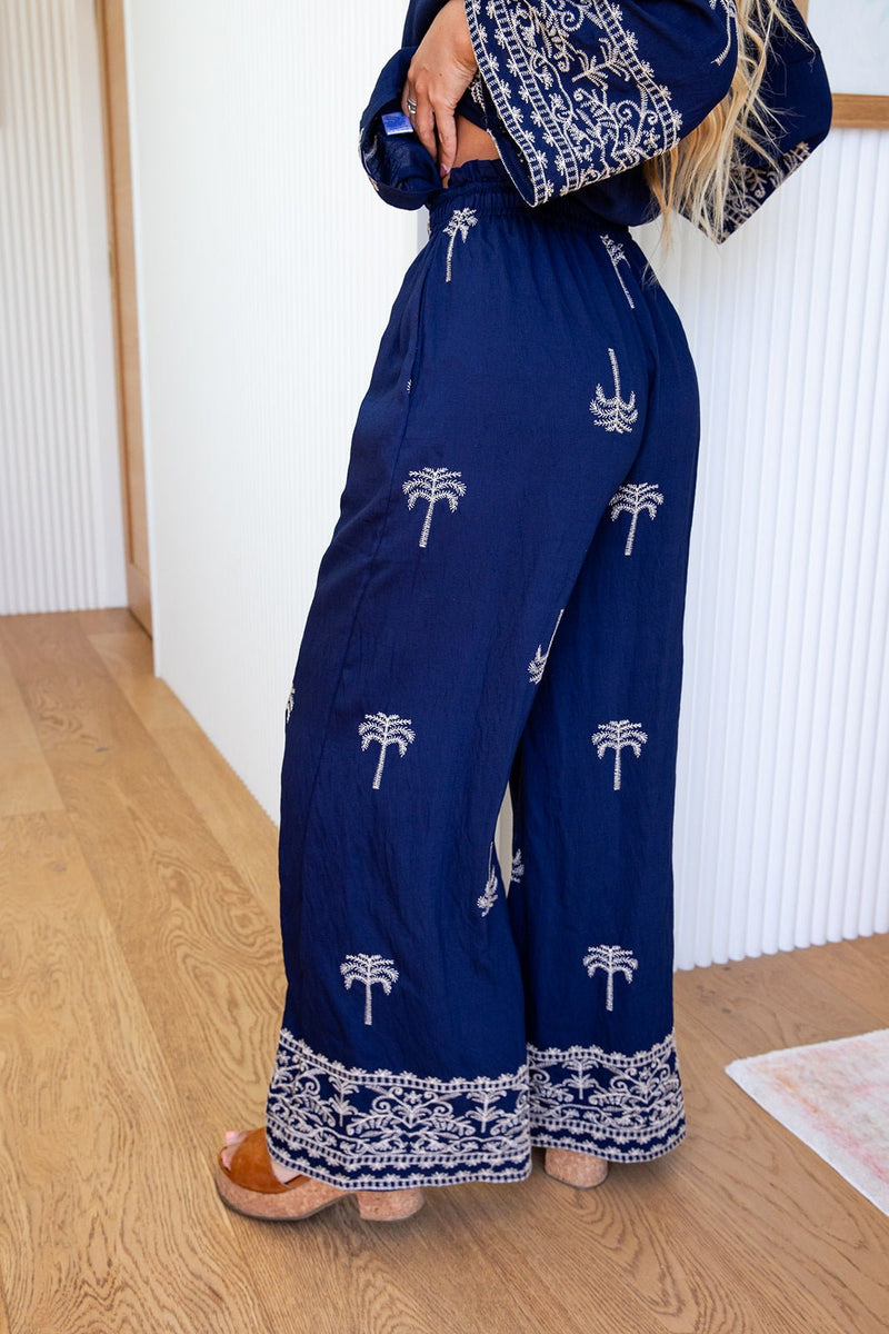 The Petia Pants - Blue Palm Majesta