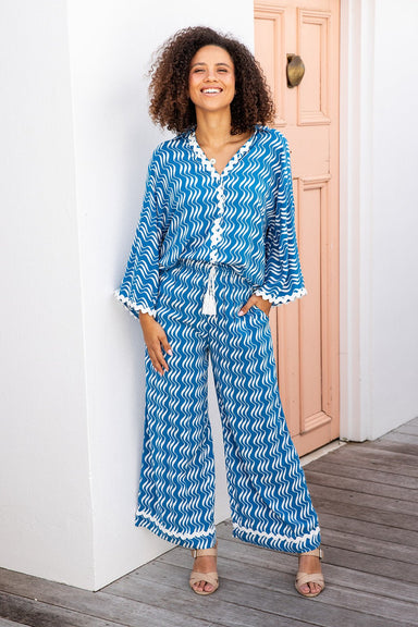The Petia Pants - Rippled Blue - Sparrow & Finch Boutique