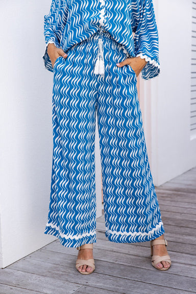 The Petia Pants - Rippled Blue - Sparrow & Finch Boutique