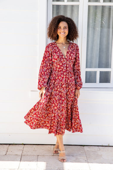 The Rina Dress - Burgundy Bloom - Sparrow & Finch Boutique