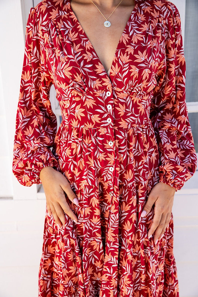 The Rina Dress - Burgundy Bloom