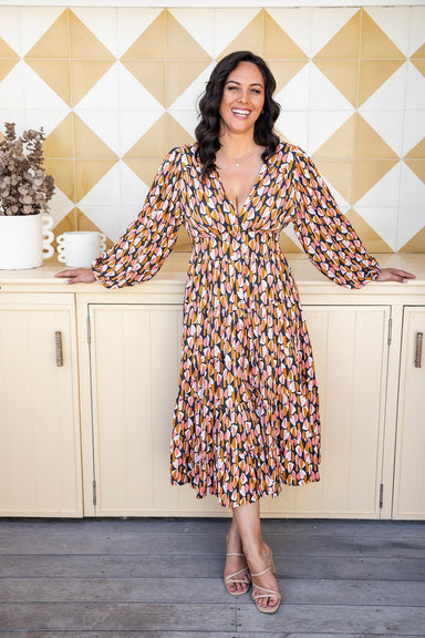 The Rina Dress - Coral Kaleidoscope - Sparrow & Finch Boutique