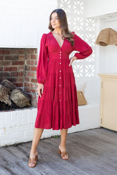 The Rina Dress - Deep Red - Sparrow & Finch Boutique