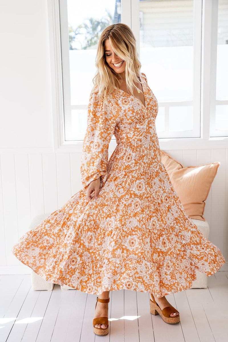 The Rina Dress - Floral Orange
