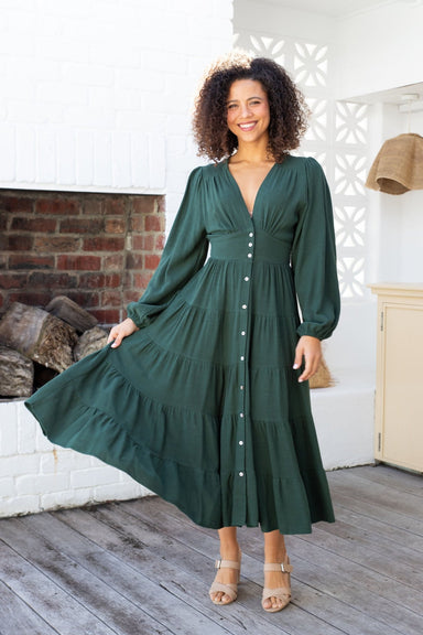 The Rina Dress - Pine Green - Sparrow & Finch Boutique