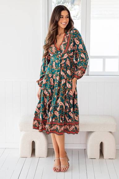 The Rina Dress - Regal Green - Sparrow & Finch Boutique