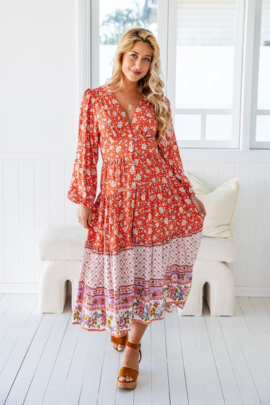 The Rina Dress - Tangerine Garden - Sparrow & Finch Boutique