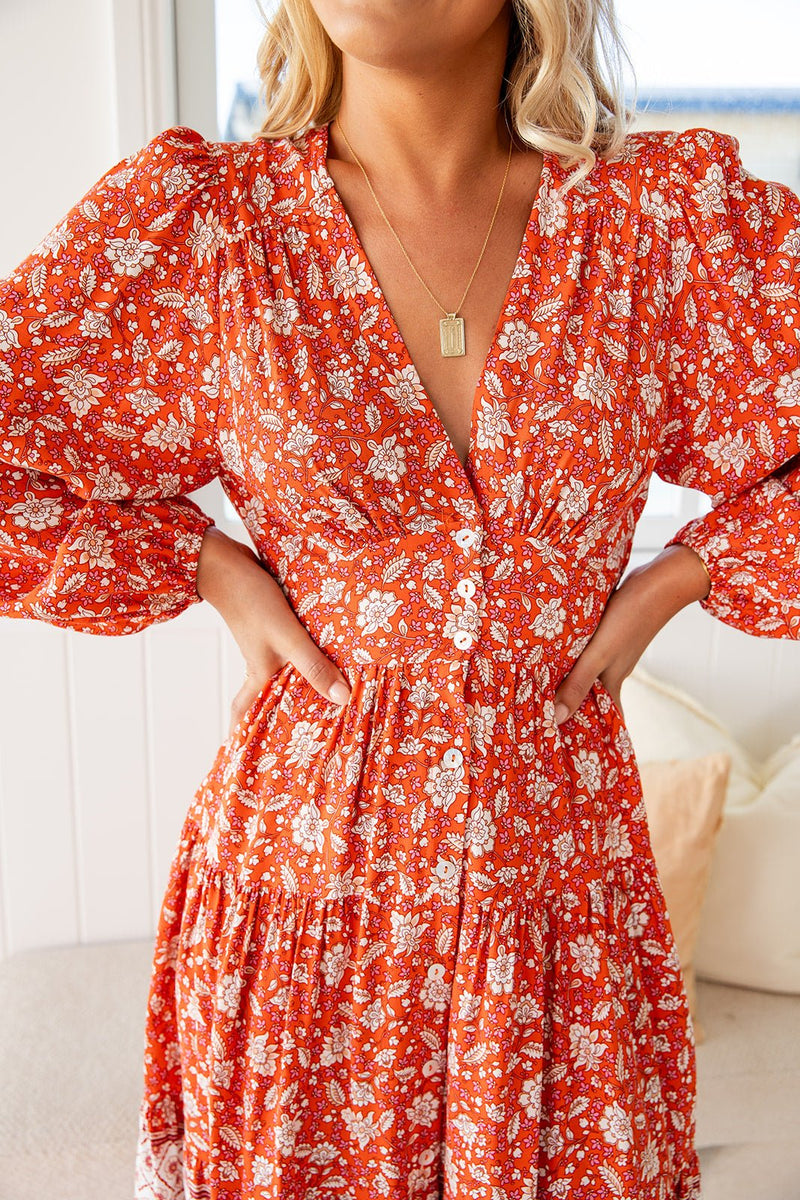 The Rina Dress - Tangerine Garden