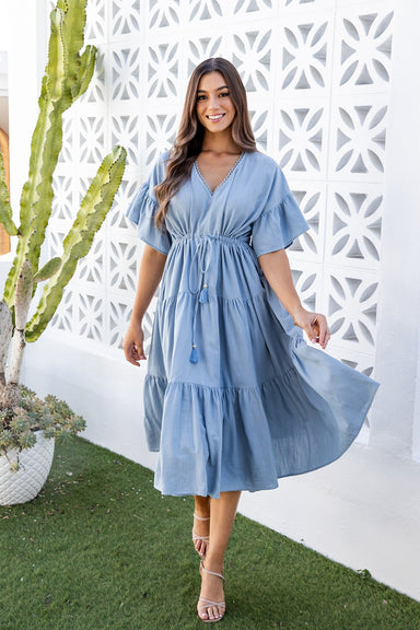 The Rosemary Dress - Dusty Blue - Sparrow & Finch Boutique