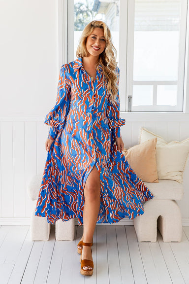 The Xanthe Dress - Blue Tiger - Sparrow & Finch Boutique