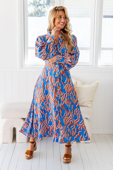 The Xanthe Dress - Blue Tiger - Sparrow & Finch Boutique