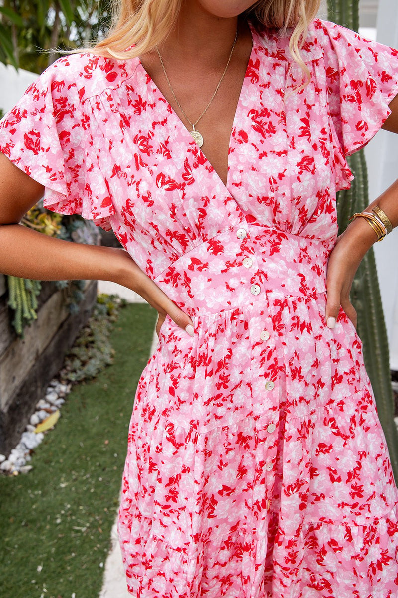 The Zia Dress - Floral Carmine