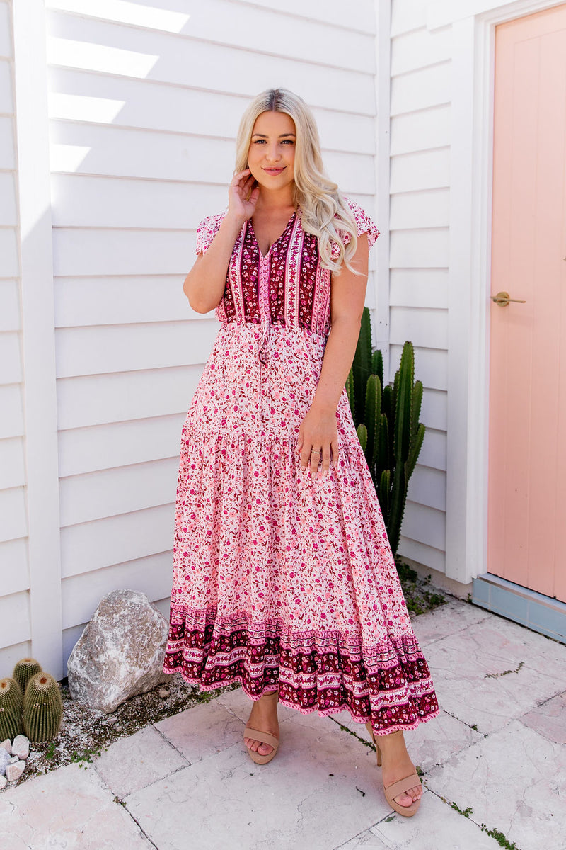 The Cora Maxi Dress - Pink Peony