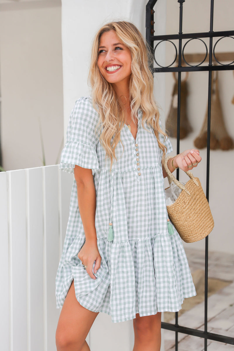 The Emerson Dress - Olive Green Gingham