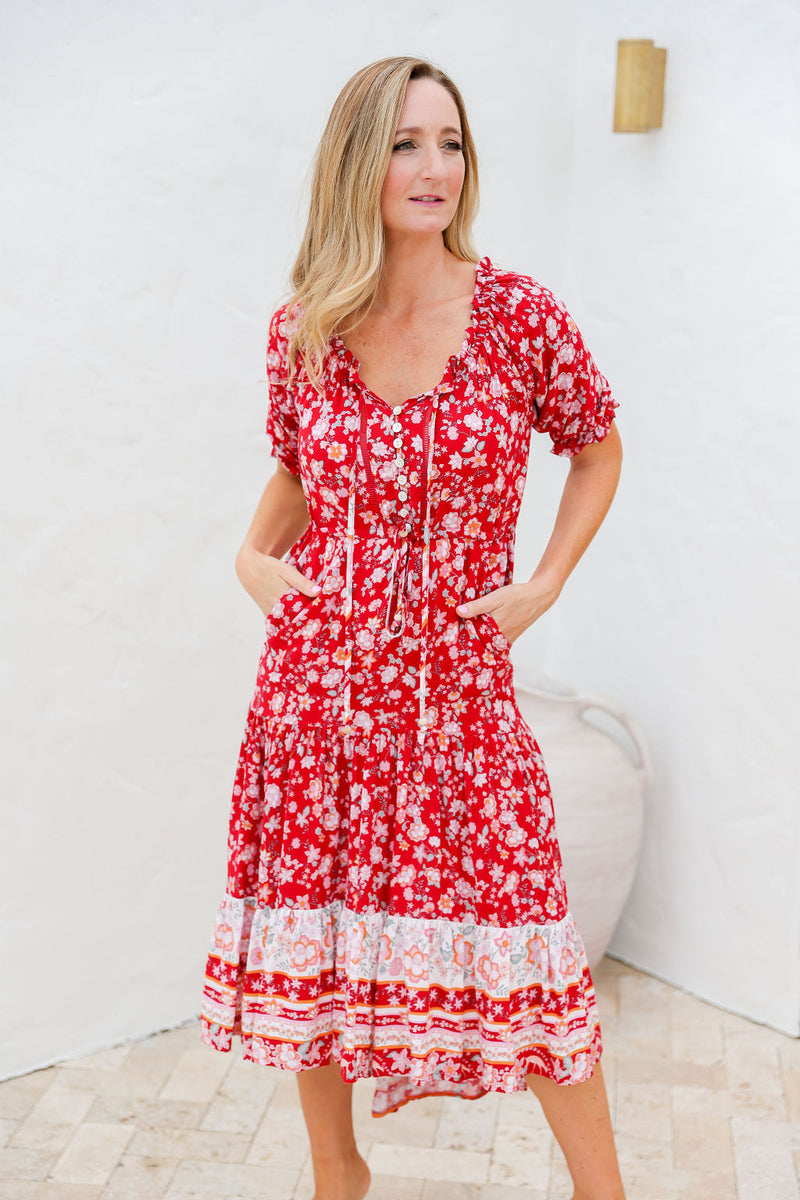 The Alena Dress - Red Wildflower