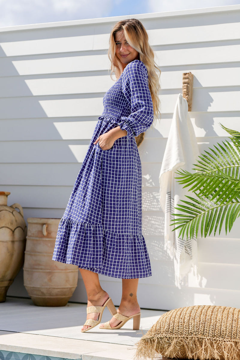 The Parker Dress -  Checkered Navy
