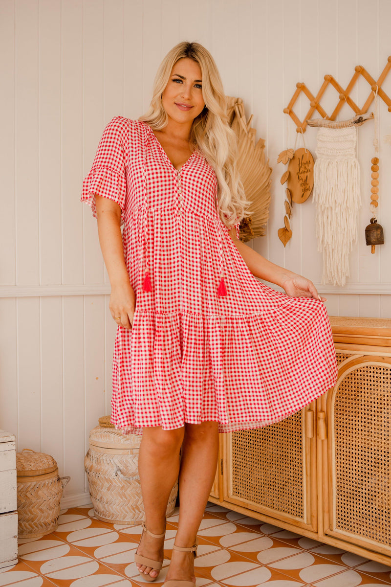 The Emerson Dress - Bright Pink Gingham