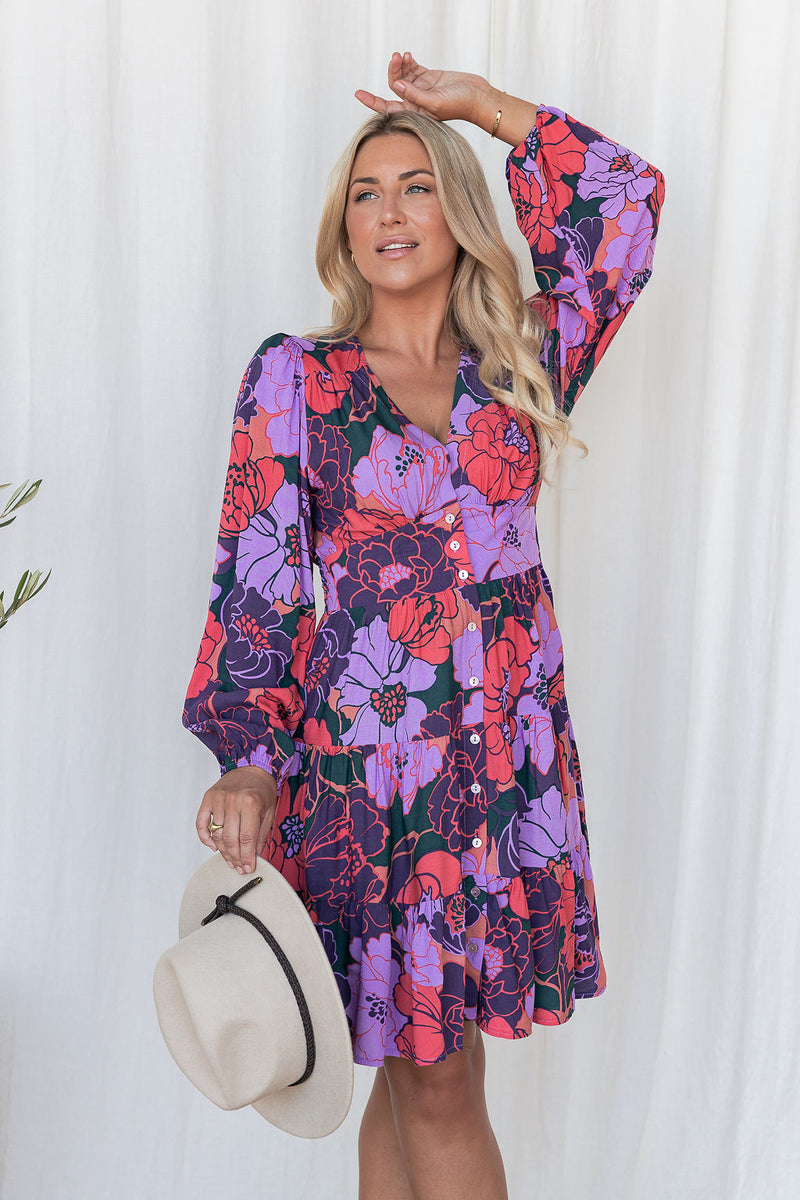 The Finley Dress - Floral Wine