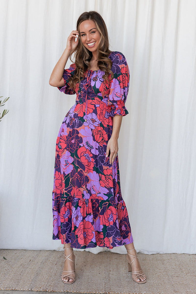 The Cindy Dress - Floral Wine