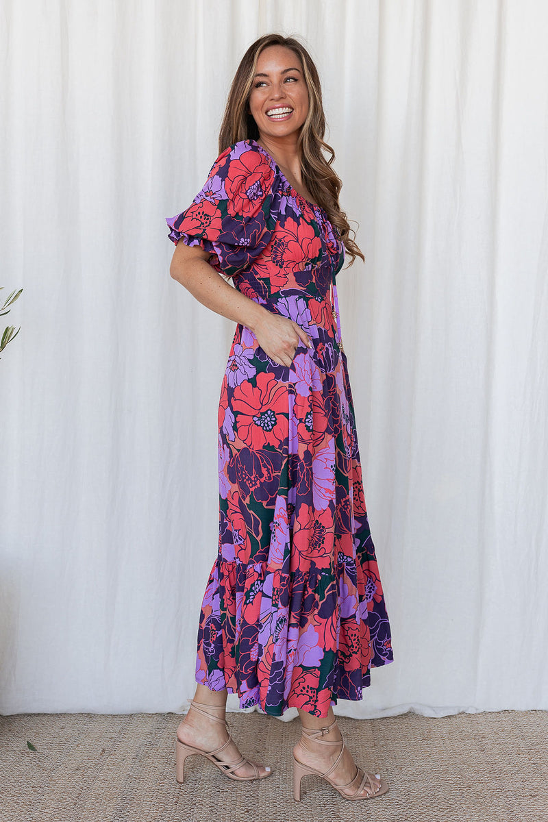 The Cindy Dress - Floral Wine