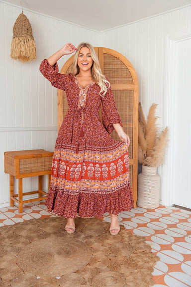 The Araniya Dress - Floral Garnet - Sparrow & Finch Boutique