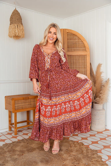 The Araniya Dress - Floral Garnet - Sparrow & Finch Boutique