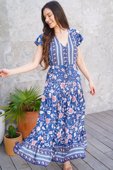 The Cora Maxi Dress - Floral Indigo - Sparrow & Finch Boutique