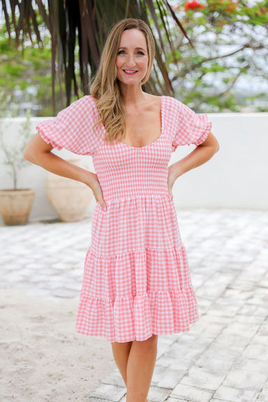 The Dixie Dress - Light Blush Gingham - Sparrow & Finch Boutique