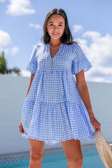 The Emerson Dress - Blue Gingham - Sparrow & Finch Boutique