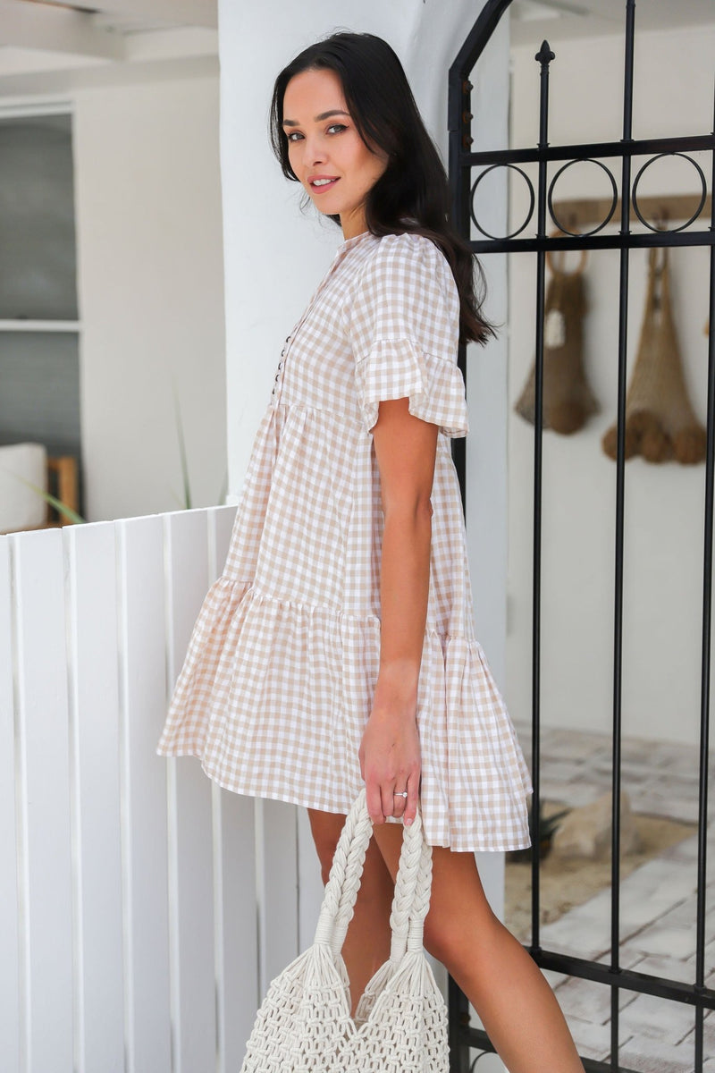 The Emerson Dress - Light Nude Gingham