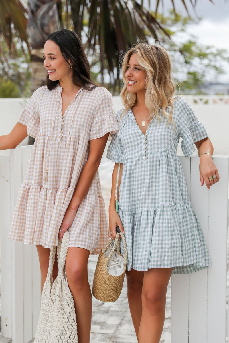 The Emerson Dress - Light Nude Gingham