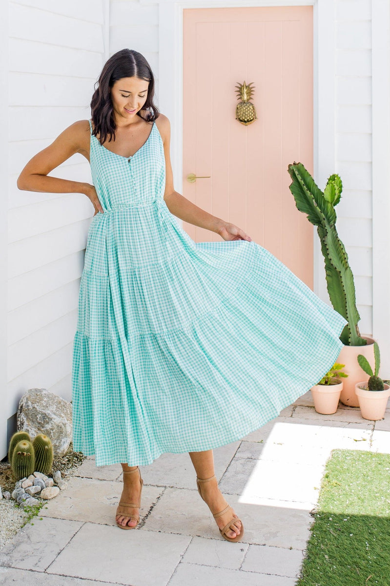 The Evelyn Dress - Mint Gingham