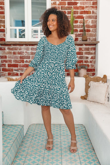 The Flora Dress - Emerald Cloudland - Sparrow & Finch Boutique