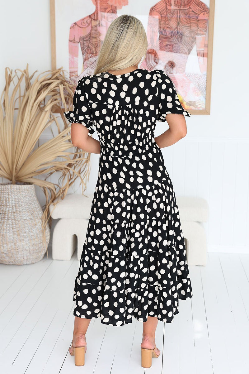 The Freya Dress - Dark Polka Dot