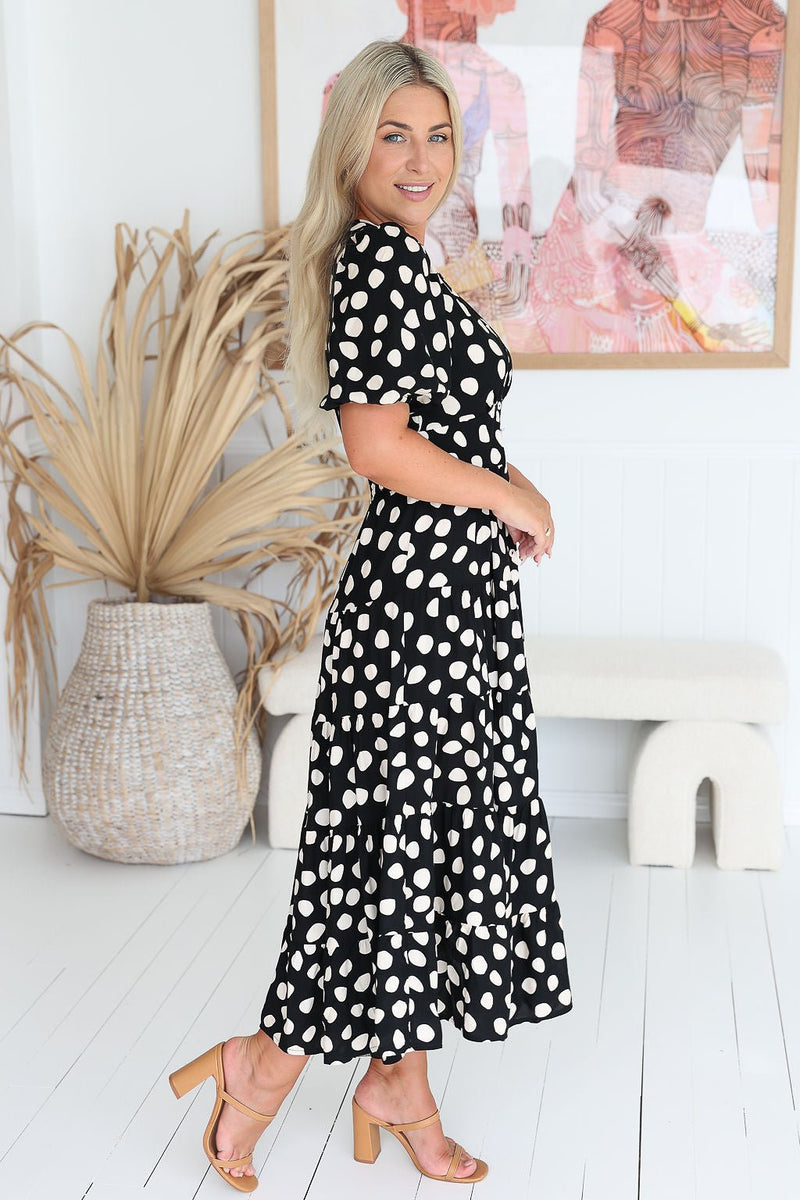 The Freya Dress - Dark Polka Dot