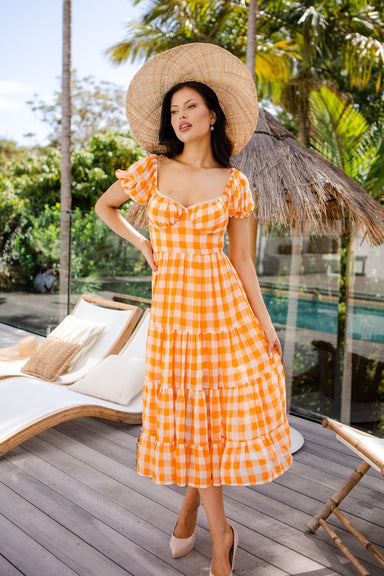 The Gingham Dress - Orange - Sparrow & Finch Boutique