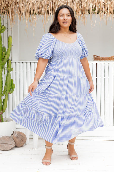 The Ingrid Dress - Striped Blue - Sparrow & Finch Boutique