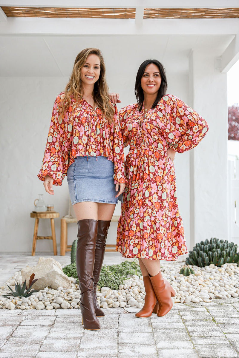 The Janis Top - Floral Wine