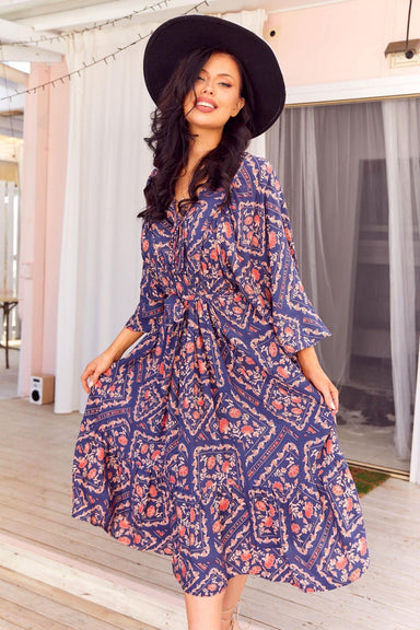 The Josephine Dress - Navy/Purple - Sparrow & Finch Boutique