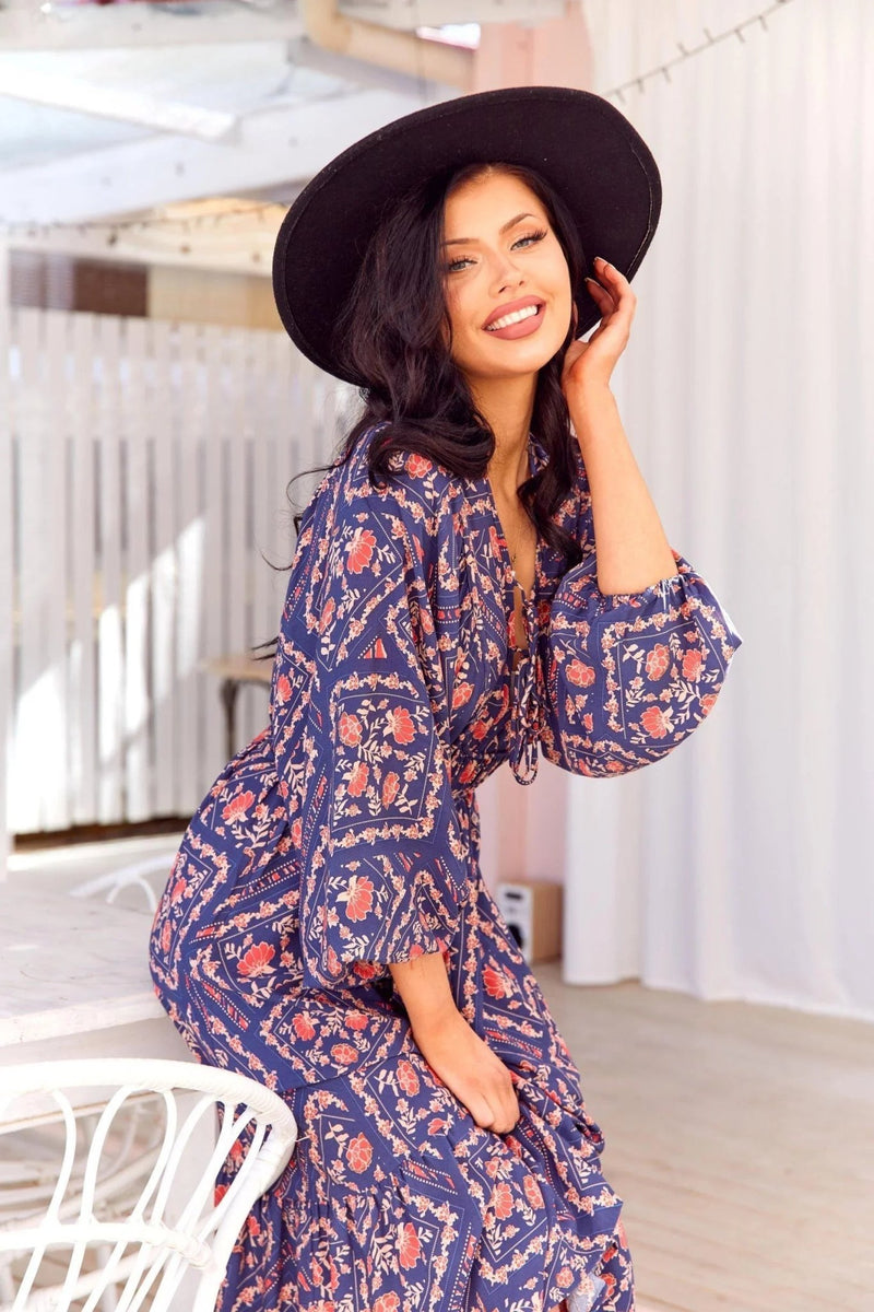 The Josephine Dress - Navy/Purple