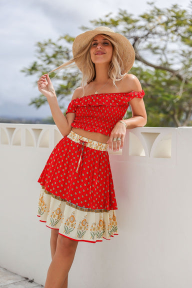 The Leona Mini Skirt - Red - Sparrow & Finch Boutique