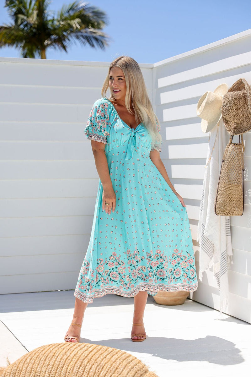 The Lotus Dress - Teal Blossom