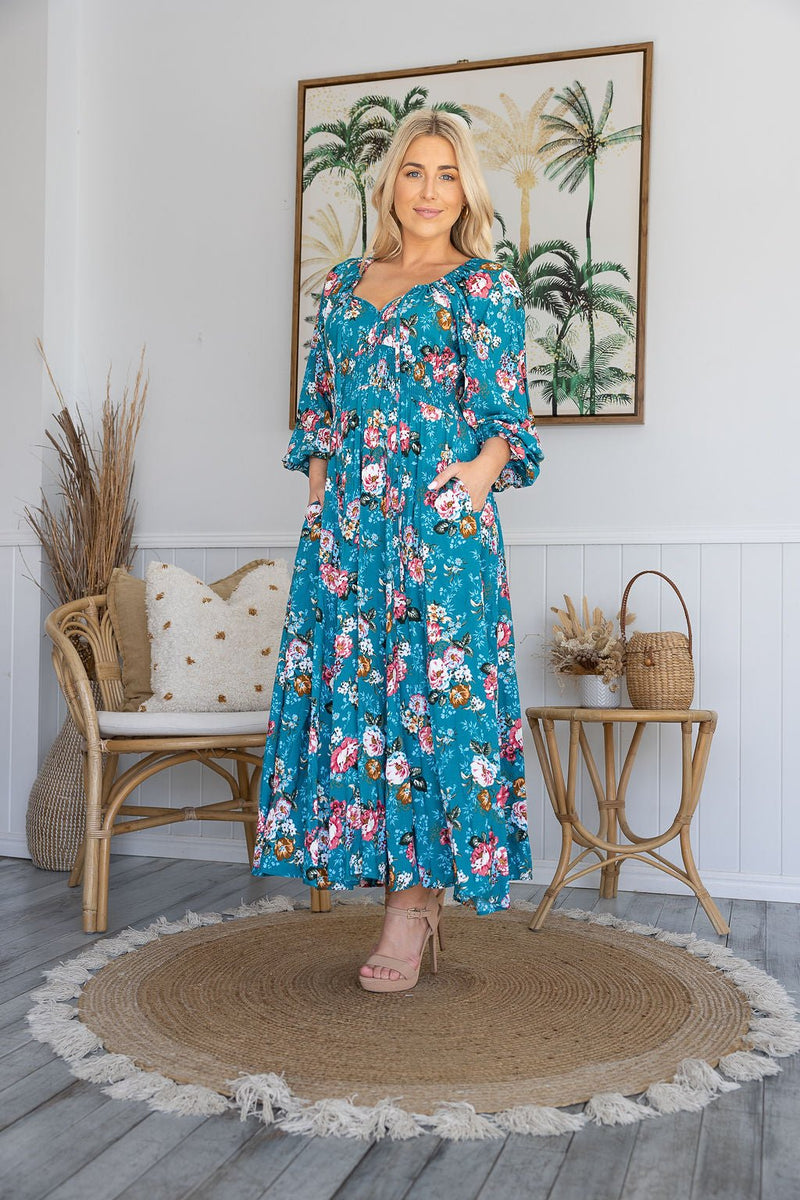 The Miami Dress - Teal Bouquet