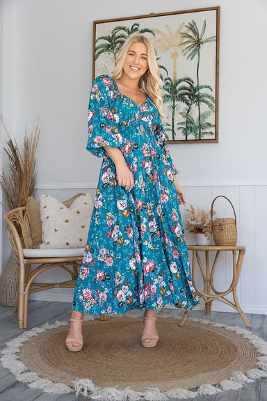 The Miami Dress - Teal Bouquet - Sparrow & Finch Boutique